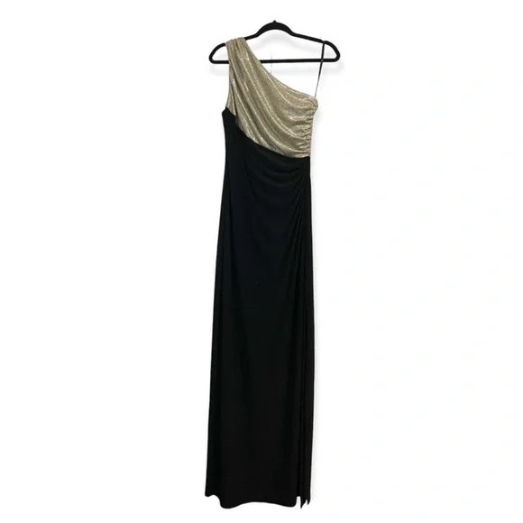 Ralph Lauren Women’s Gold Black One Shoulder Sleeveless Dress - Picture 2 of 4